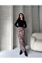Women's High Waist Slit Leopard Print Long Pencil Skirt Brown - 3