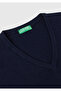 Men's Navy Blue V-Neck 100% Merino Sweater - 6