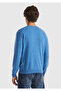 Men's Blue Melange V-Neck 100% Merino Sweater - 3
