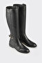 Genuine Leather Buckle Below the Knee Black Sine Boots - 3