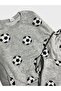 Boys' Cotton Brushed Inside Gray Black White Soccer Ball Patterned Long Sleeve Winter Pajama Set - 4