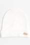 Baby Girl Ecru Cotton Beanie with Wooden Emblem