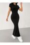 Black Short Sleeve Bodysuit Lycra Custom Fabric Maxi Dress - 5