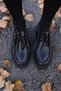 Crystel Women's Black Real Leather Lace Detail Shoes - 8