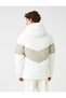 Puffer Jacket Hooded Slogan Printed Pocket Zippered Color Block - 4