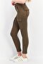 Women Skinny Fit Plain Cargo Pants, Khaki - 3