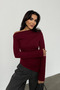 Women's Burgundy Draped Boat Neck Asymmetrical Lycra Knitted Blouse - 3