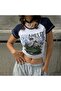Navy Blue Raglan Sleeve Back To Nature Gray Melange Short Sleeve Crop
