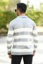 Men's Polo Collar Sweatshirt Gray-White Striped Knitwear 100% Flament Knitted Ribbed - 1420 - 3