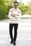 Men's Polo Collar Sweatshirt Mink-White Striped Knitwear 100% Flament Knitted Ribbed - 1420 - 6