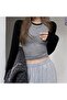 Gray Melange Basic Long Sleeve Crop with Black Raglan Sleeves - 4