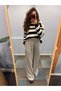 Women's Elastic Waist Slit Detailed Wide Leg Linen Trousers - 6