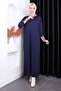 Navy Blue Stand Collar Mercerized Knitwear Dress - 2