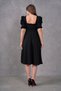 Women's Black Crepe Fabric Short Sleeve Square Neck Midi Length Black Evening Dress 080 - 3