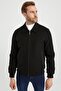 Men's Black Polo Collar Wool Blended Comfortable Fit Stamp Coat - 3