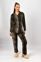 Women's Velvet Suede Front Buttoned Pocketed Winter Warm Elastic Waist Pajama Set Leopard - 4