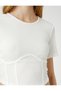 Crop T-Shirt Short Sleeve Corseted Crew Neck Slim Cut - 5