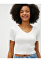 Crop T-Shirt V-Neck Short Sleeve Ribbed