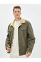 Suede Look Jacket Inside with Plush Pocket Detail and Snap Buttons - 4