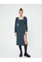 Slit Winter Dress Midi Floral Balloon Sleeve Slim Fit - 3