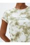 Slogan Printed T-Shirt with Batik Detail Short Sleeve Crew Neck - 5