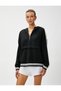 Hooded Sweatshirt Half Zipper Garnished - 3