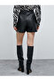 Mini Shorts Skirt Leather Look Slit Detailed - 5