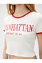 Crop T-Shirt Slogan Printed Short Sleeve Crew Neck - 5