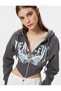 Hooded Zippered Crop Sweatshirt - Tight Corset Look Printed
