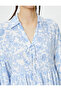 Oversize Floral Dress Long Sleeve Shirt V Neck Tie Detailed Layered Bow Detail - 5