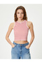 Ribbed Halter Collar Crop Tank Top - 3