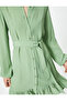 Shirt Dress Mini Length Long Sleeve Ruffle Detailed Belt Detailed - 5