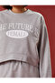 Crop Sweatshirt Printed Long Sleeve Crew Neck Cotton - 5