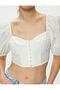Crop Blouse Corset Detailed Clasp Balloon Sleeve Heart Collar - 5