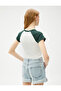 Crop T-Shirt College Printed Short Sleeve Crew Neck Ribbed - 4
