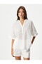 Scallop Blouse V-Neck Half Sleeve Cotton - 3