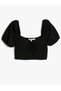 Crop T-Shirt Balloon Sleeves Sweetheart Neckline Lace Up Corset Look
