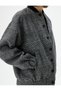 College Bomber Jacket Tweed Textured Snap Button Closure - 5