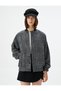 College Bomber Jacket Tweed Textured Snap Button Closure - 3