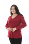 Women's Plus Size Burgundy V Neck Long Sleeve Lycra Blouse 65N38652 - 3