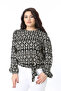 Women's Plus Size Black Waist Belt Tie Print Blouse 65N38705