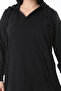 Women's Large Size Black Hooded Kangaroo Pocket Long Sweatshirt 65N38699 - 6