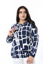 Women's Plus Size Navy Blue Neckline Lace-Up Hem Elastic Lycra Blouse 65N38645 - 3