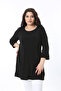 Women's Plus Size Black Crew Neck Capri Sleeve Lycra Long Blouse 65N38653 - 5