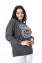 Women's Large Size Smoked Front Printed Sweatshirt 65N38616 - 4