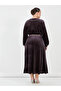 Plus Size Embroidered Waistband Velvet Look Maxi Dress - 6