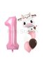 Safari Concept Cute Cow and Pink Number Balloon 1 Year Old Set Safari Cow Concept Birthday Balloon Set - 2