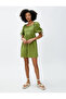 Mini Dress Linen Blended Balloon Sleeves with Window Detail Bow Detail - 2