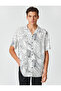 Short Sleeve Shirt Turn-down Collar Leaf Detail - 3