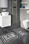 Digital Non-Slip Washable Footprint Pattern Bathroom Mat 2-Piece Toilet Set Carpet - 7